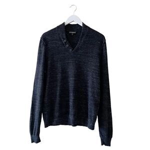Express Heather Navy  V Neck Long Sleeves Cotton Wool Blend Men’s SZ M #1526